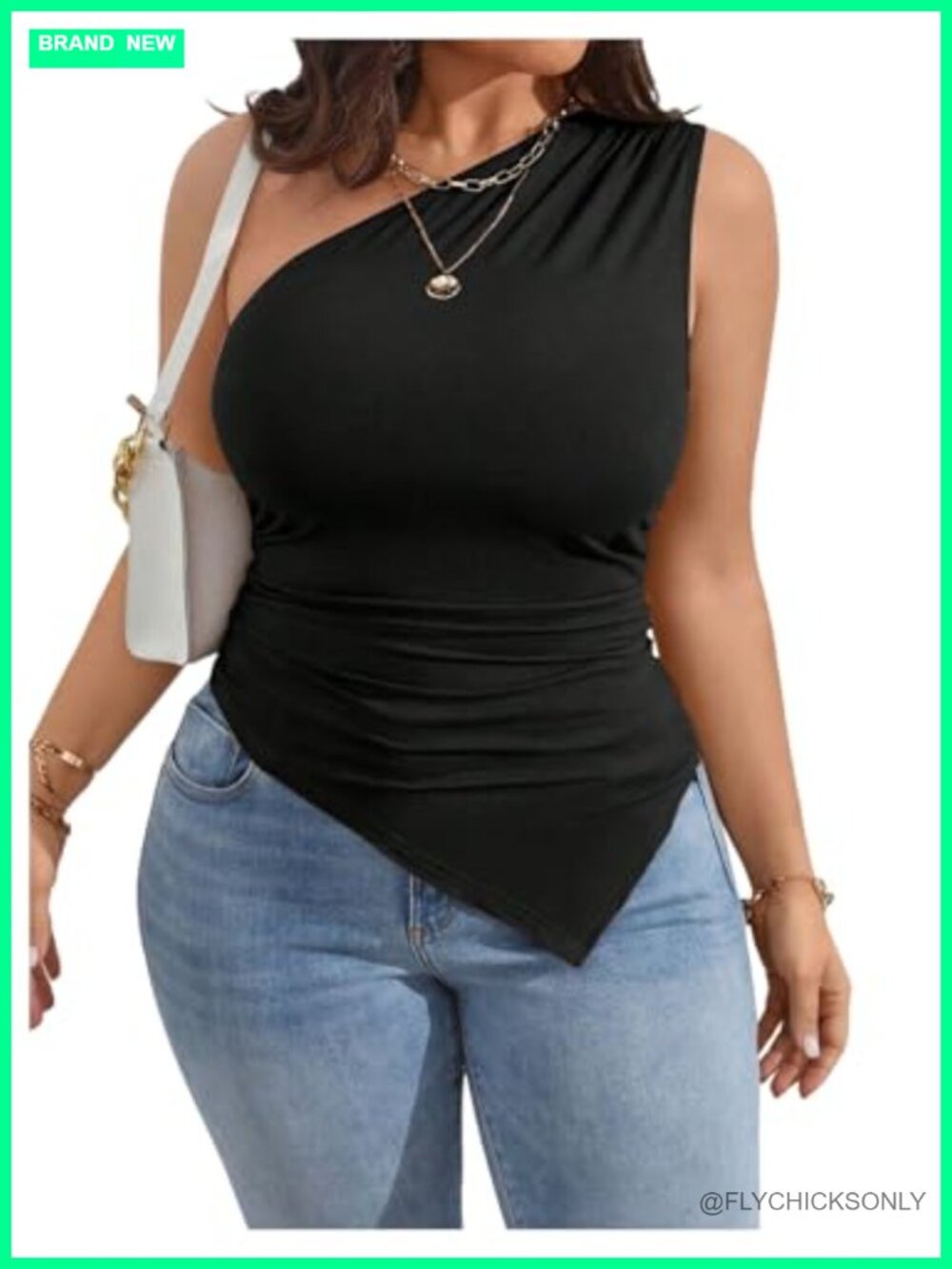 Plus Size One Shoulder Asymmetrical Ruched Sleeveless Tank Top